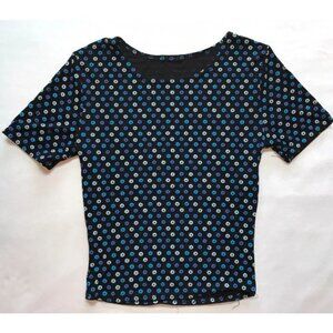 90s Stretchy Elasticy Slinky Tshirt with Puffy Flowers 90s Girls Crop